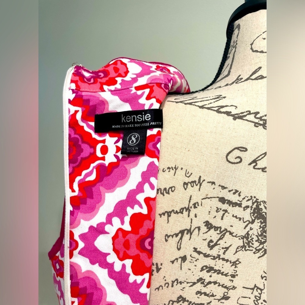 💎 Kensie Stretch Midi Dress pink & red size 8 EUC 🥰 - Picture 6 of 6